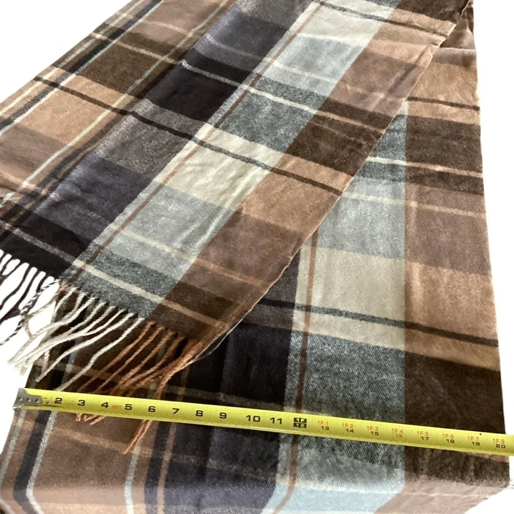 Self Service Plaid Woolen Scarf Shawl Wrap Brown Earth Tones New